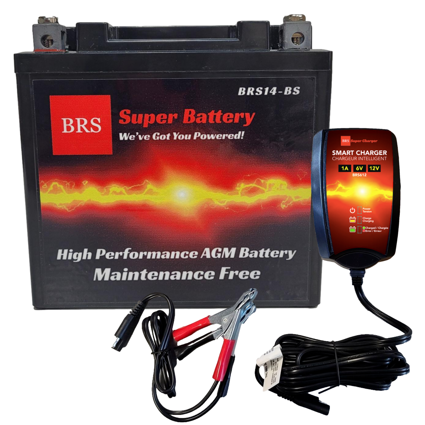 BRS14-BS 30 Day Warranty Battery & Smart Charger / Maintainer Combo Bundle Kit - BRS Super Battery