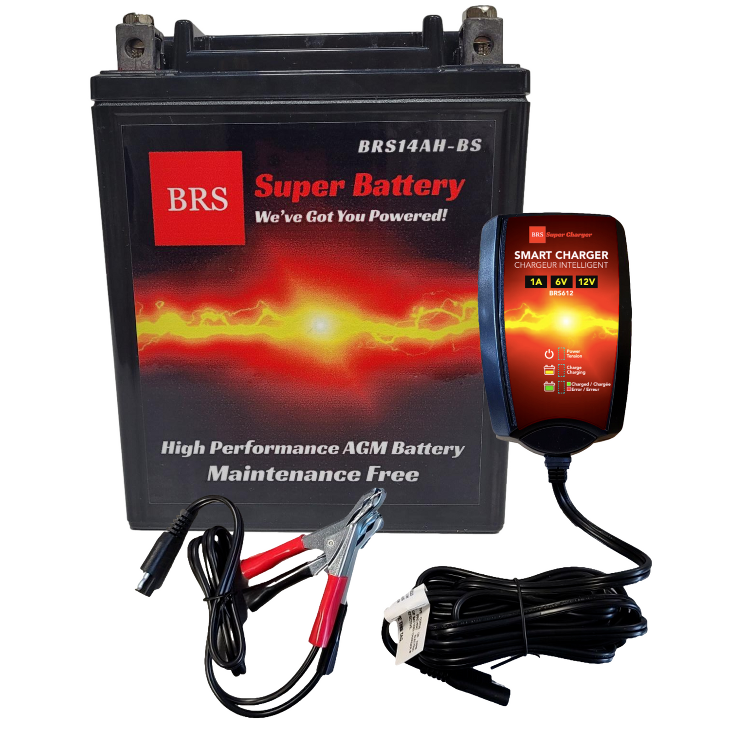 BRS14AH-BS 30 Day Warranty Battery & Smart Charger / Maintainer Combo Bundle Kit - BRS Super Battery