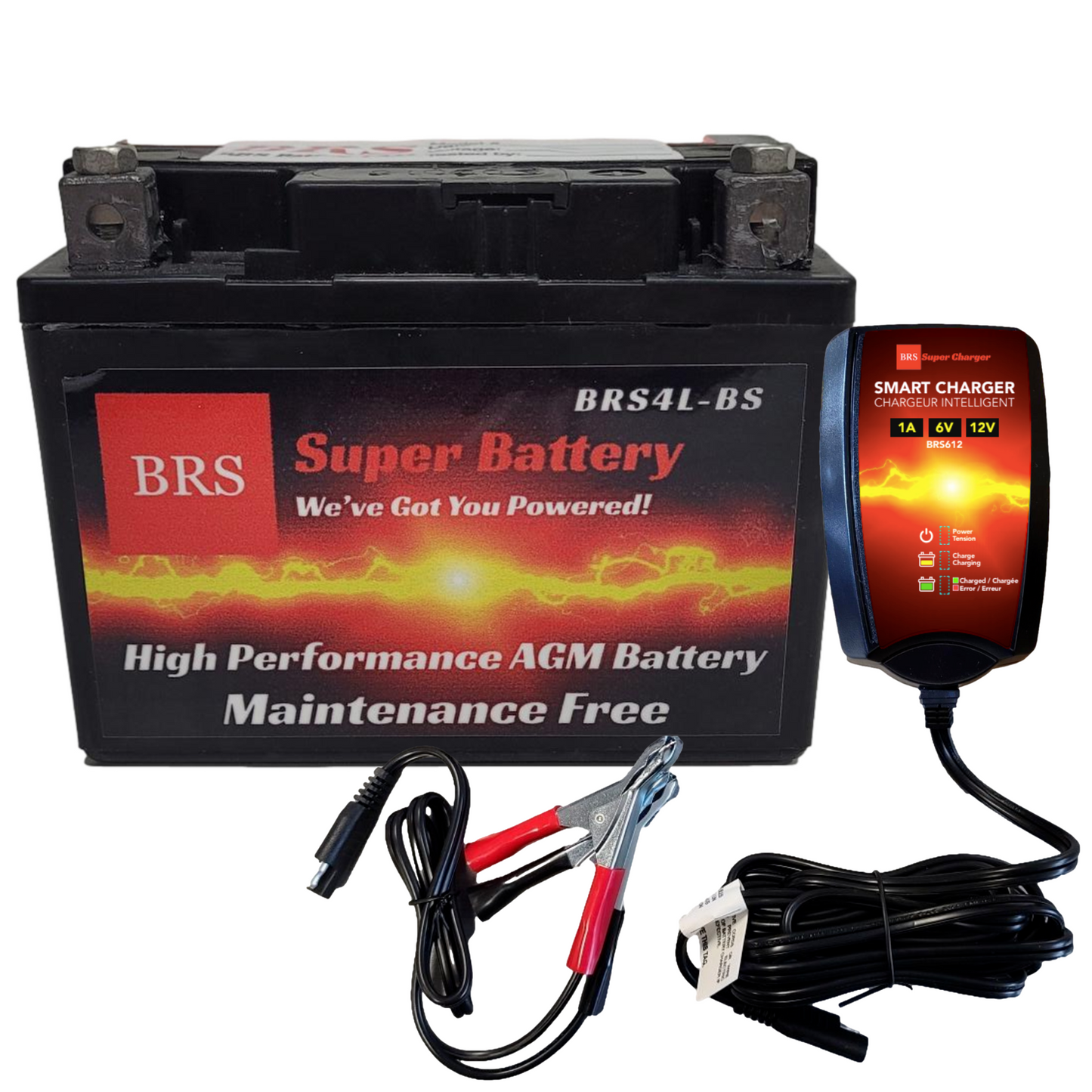BRS4L-BS 30 Day Warranty Battery & Smart Charger / Maintainer Combo Bundle Kit - BRS Super Battery