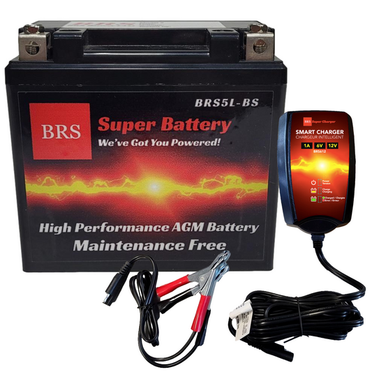 BRS5L-BS BS 30 Day Warranty Battery & Smart Charger / Maintainer Combo Bundle Kit - BRS Super Battery