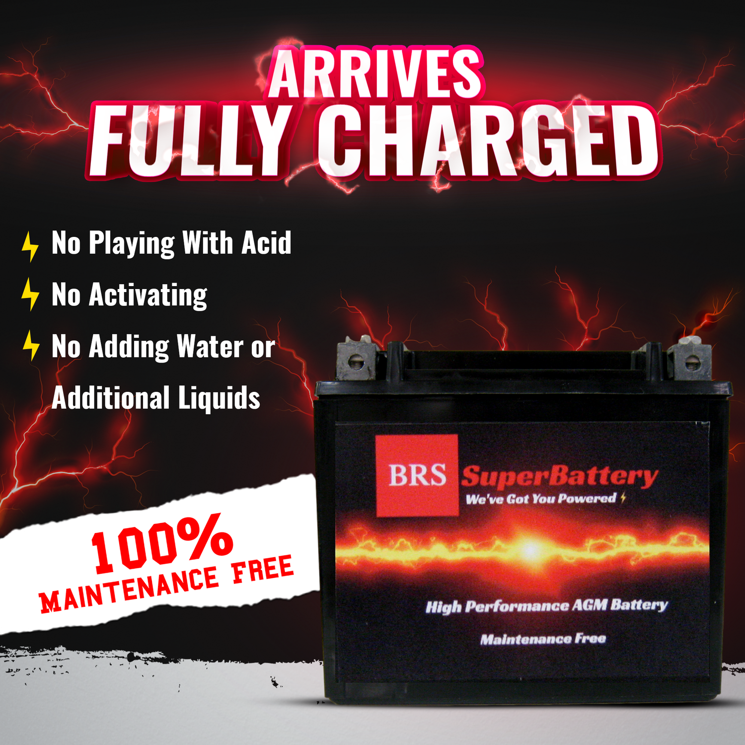 High Performance BRS14AH-BS 10 Year Battery & Smart Charger / Maintainer Combo Bundle Kit 12v Sealed AGM PowerSports Battery - BRS Super Battery