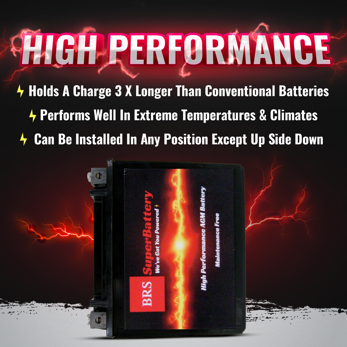 BRS24HL-BS 12v High Performance Sealed AGM PowerSport 10 Year Battery - BRS Super Battery