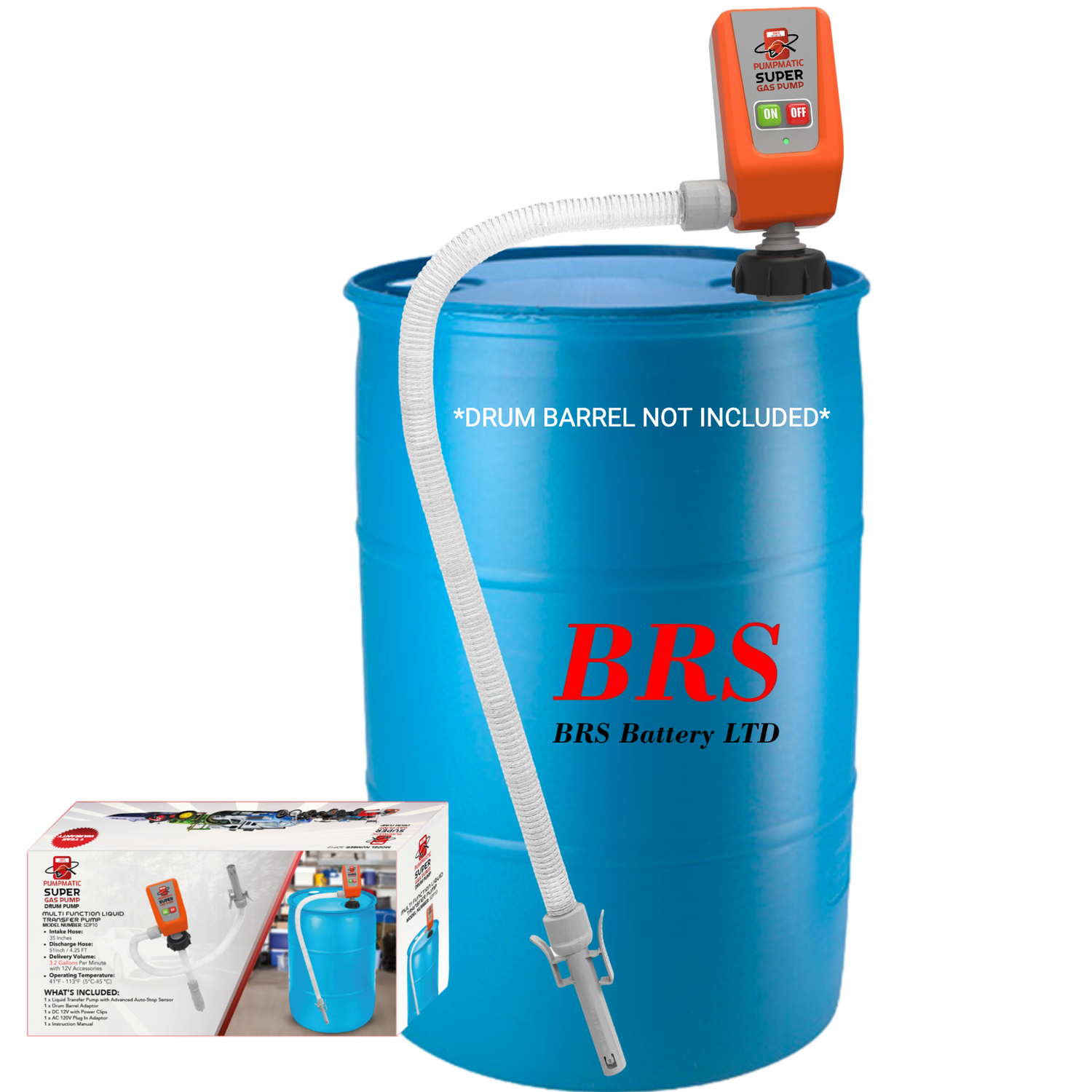45 Gallon Drum Barrel Pump - Pumpmatic Super Drum Pump - BRS Super Battery
