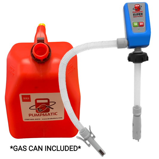 Gas Can PumpMatic Super Gas Pump + Jerry Can Combo Kit - Transfer Gas, Diesel, Kerosene, etc. + 3 Power Sources w/ Extra Long Hose - BRS Super Battery
