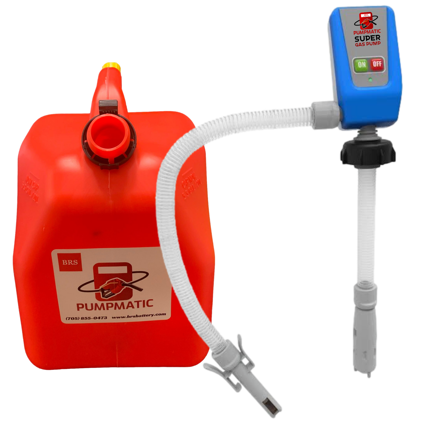 Gas Can PumpMatic Super Gas Pump + Jerry Can Combo Kit - Transfer Gas, Diesel, Kerosene, etc. + 3 Power Sources w/ Extra Long Hose - BRS Super Battery