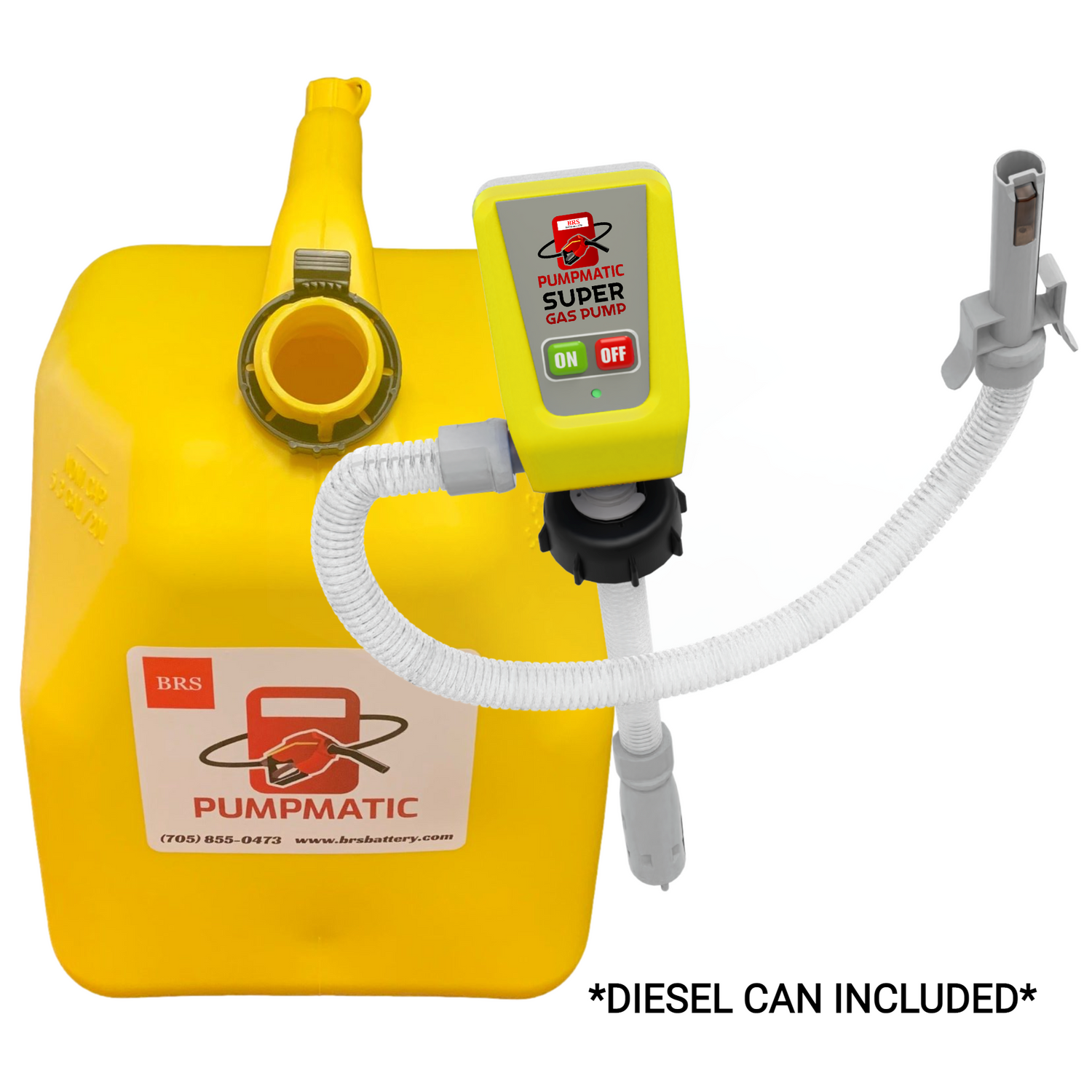 Diesel PumpMatic Super Gas Pump + Diesel Fuel Can Combo Kit Fuel Transfer Pump for Diesel, Gas, Kerosene, etc. 3 Power Sources w/ Extra Long Hose - BRS Super Battery